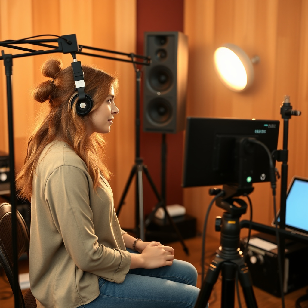 Actress working in a recording studio